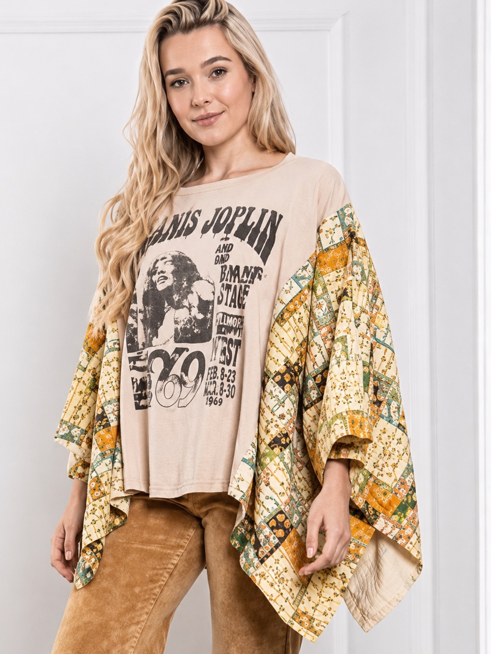 Blue Velvet Janis Joplin Graphic Poncho Tee | 100% Cotton | S/M